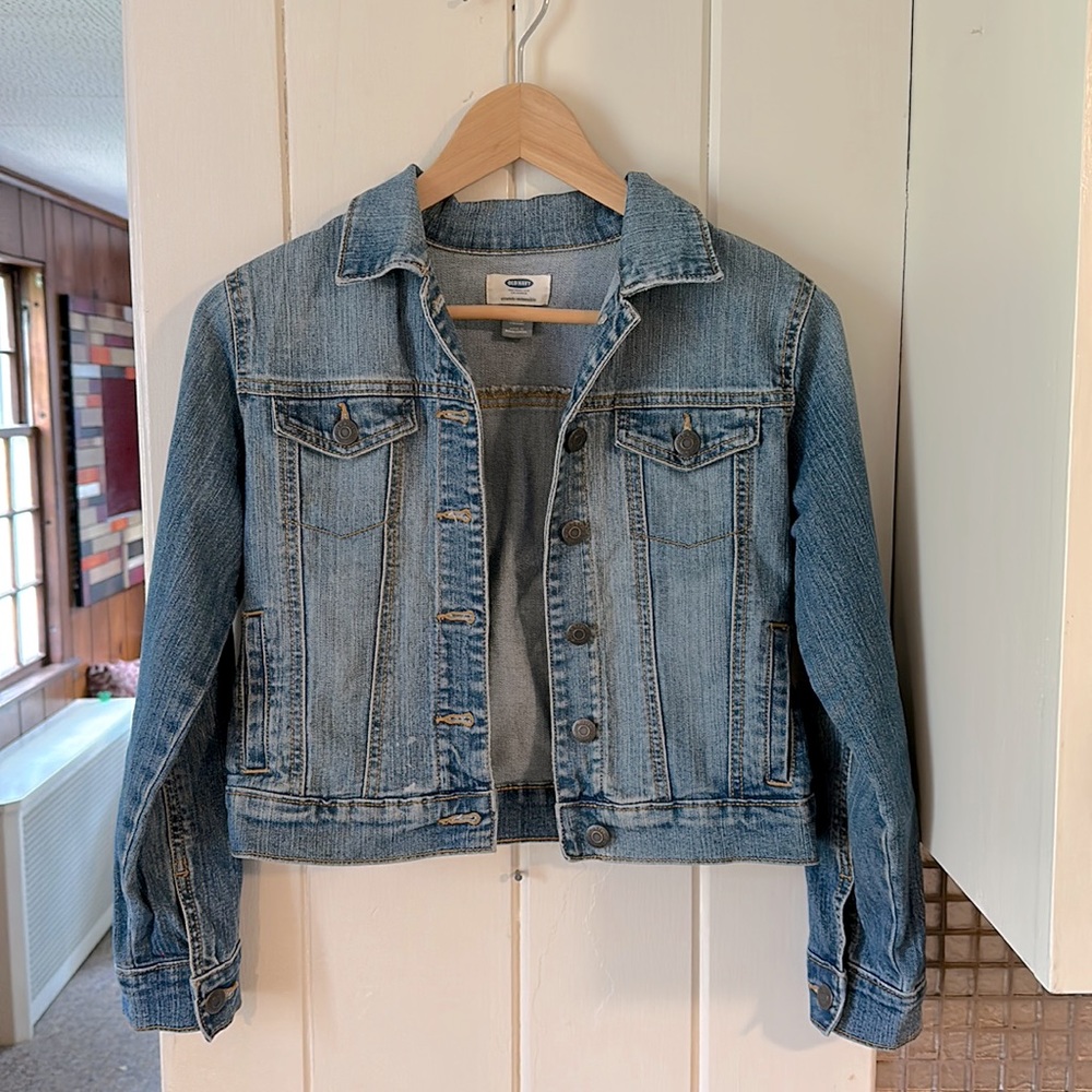Old Navy Girl’s Crop Jean Jacket, Blue Denim, Large 10-12